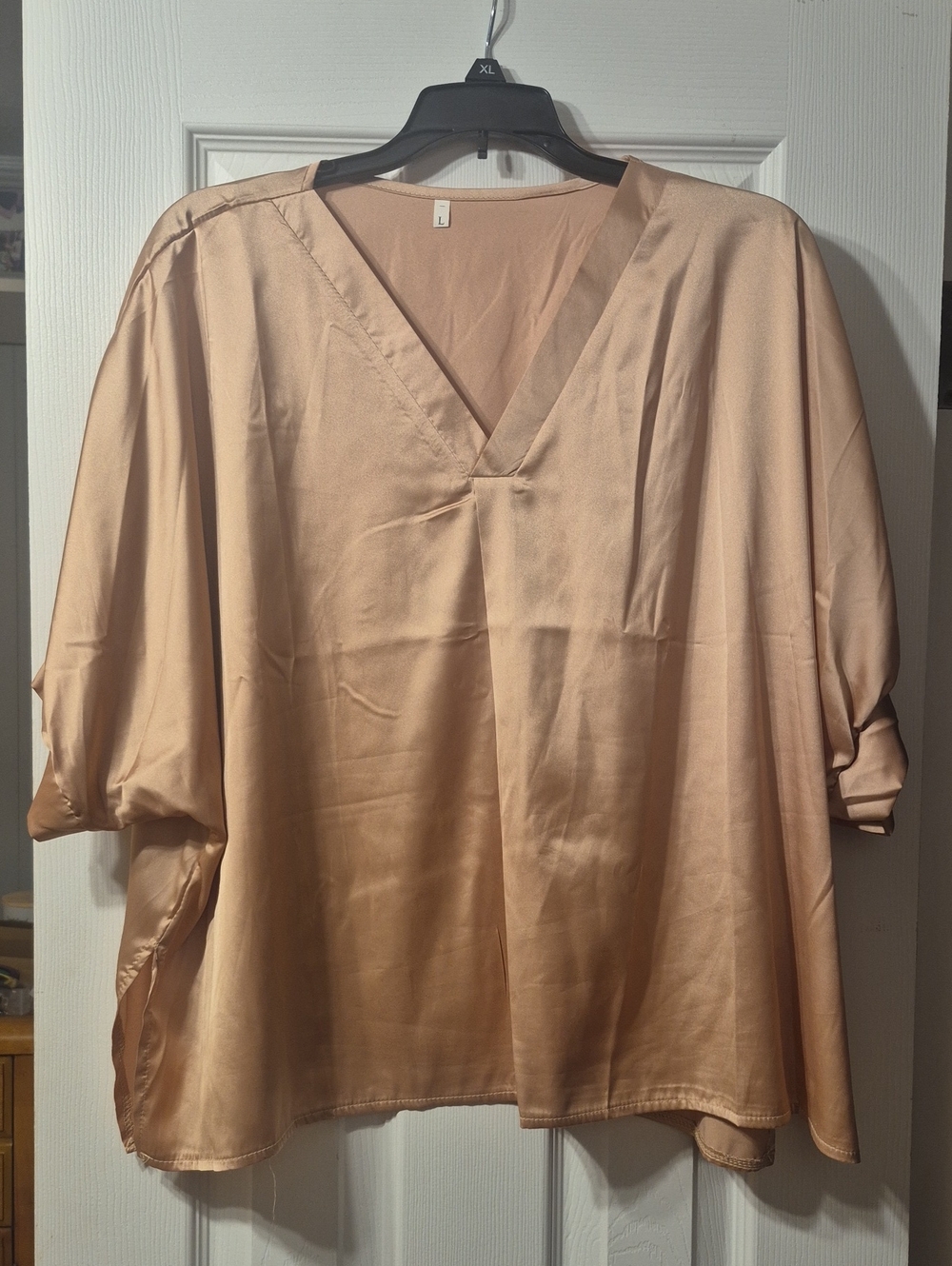 Women's Satin V-Neck Blouse in Blush
